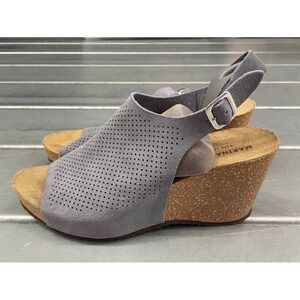 Marina Luna Wedge Sandals Womens 9.5 Blue Suede Leather Comfort Cork Heel